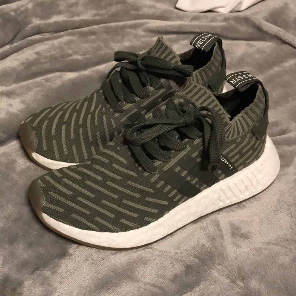 Adidas primeknit nmdr2 olive with pink accents